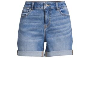 Time and Tru Women's Mid-Rise Double Roll Denim Shorts, 4" Inseam